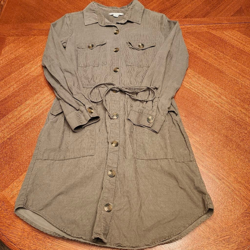 Women's American Eagle Olive Green Long Sleeve Shirt Dress XS B1
